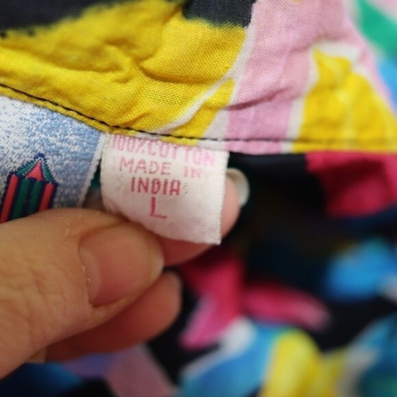 Vintage Beached Crazy Bright Funky Tropical Bold Floral Button Down Shirt LG - Picture 11 of 12